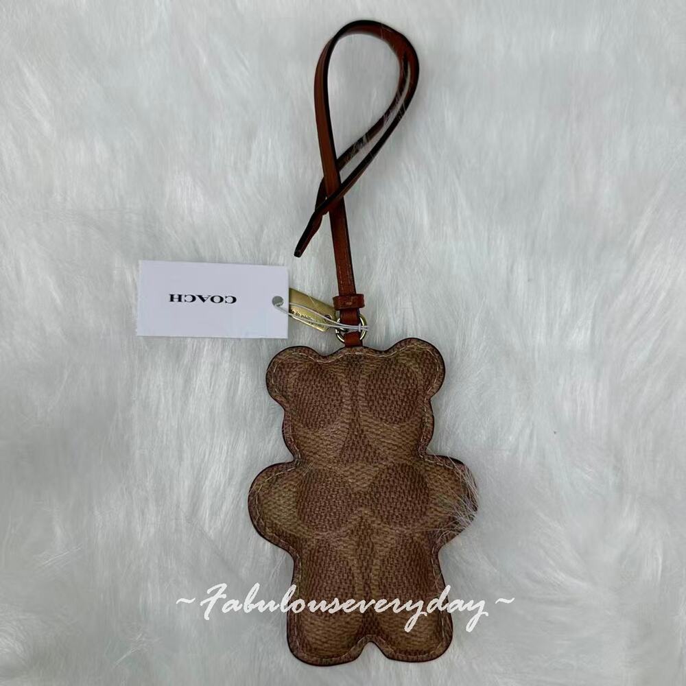 Coach Bear Puffy Bag Charm In Signature Canvas Tan/Caramel CCX44 NWT - Picture 3 of 6